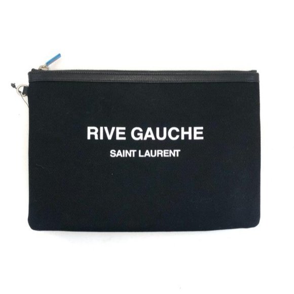 SAINT LAURENT Rive Gauche Black Canvas Clutch - Picture 4 of 12